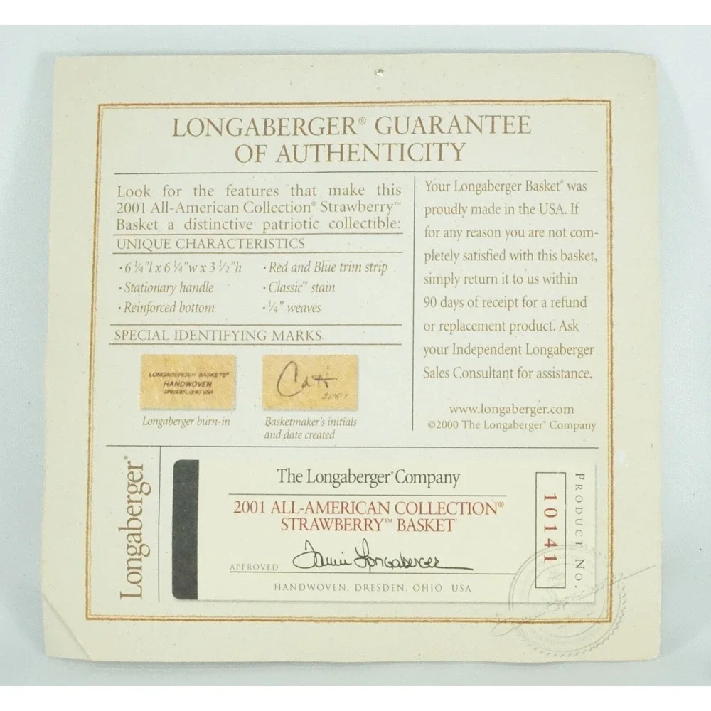 Longaberger 2001 Strawberry Basket Combo Liner Protector All-American Collection